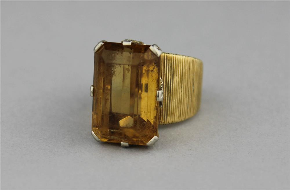 Appraisal: BUCCELLATI K YELLOW GOLD RING WITH AN EMERALD CUT CITRINE