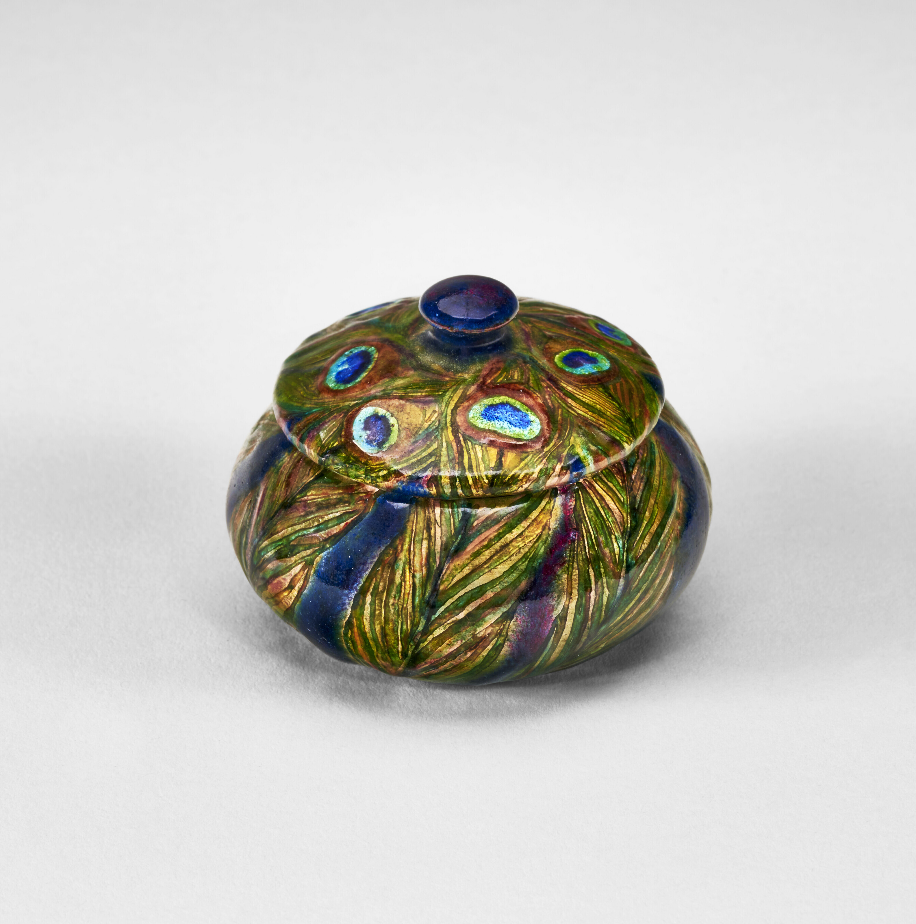 Appraisal: TIFFANY STUDIOS 'Peacock' Covered Box circa executed by the Enamelware