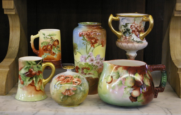 Appraisal: Six-Piece Collection of Hand-Painted American Belleek Porcelain comprised of a