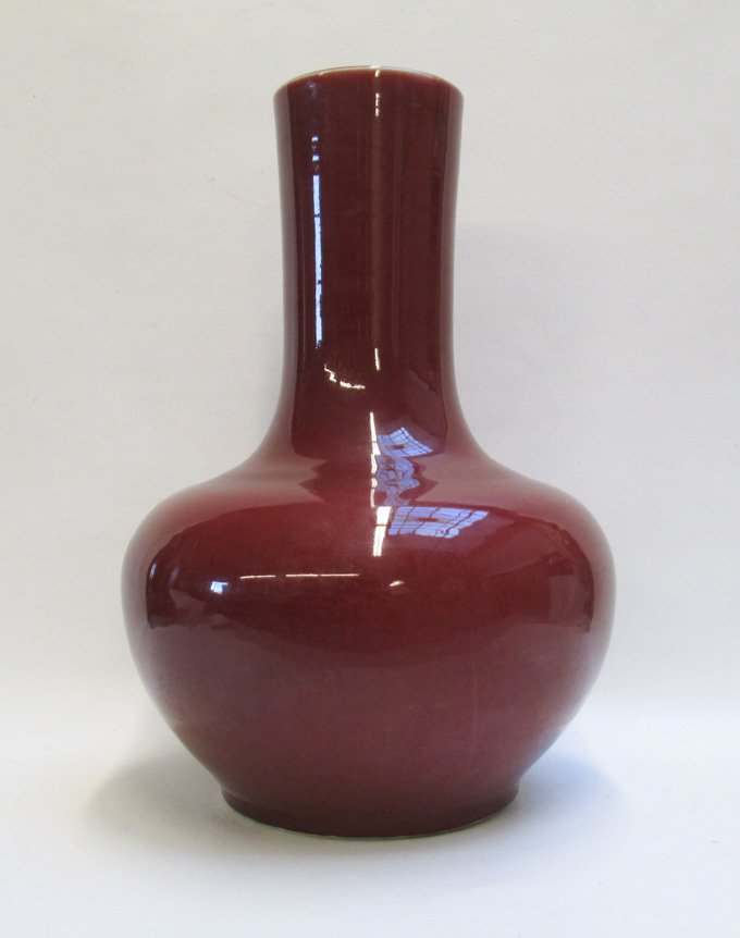 Appraisal: CHINESE SANG DE BOEUF OXBLOOD FLAMBE GLAZE PORCELAIN VASE a