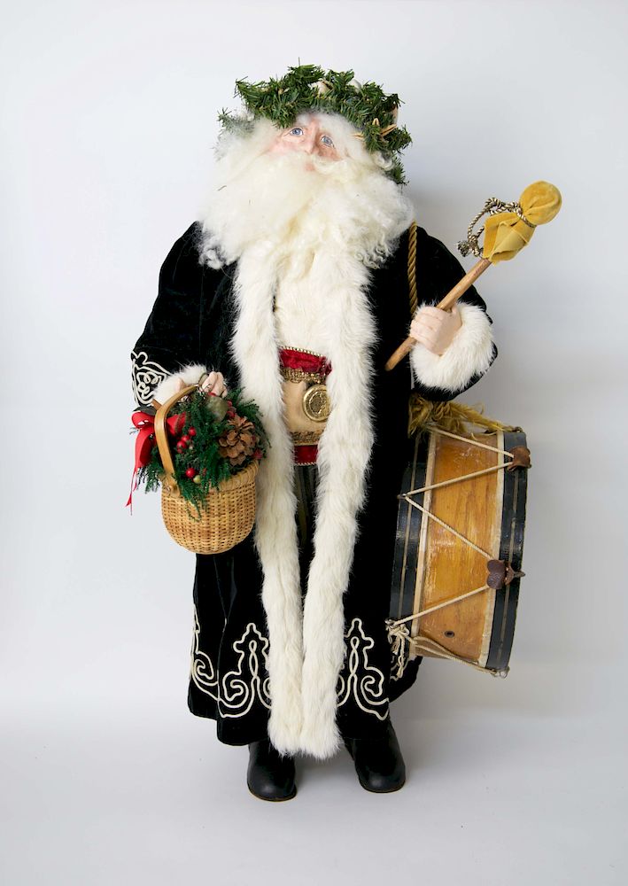 Appraisal: Santa Claus Figure Holding Drum and Nantucket Basket Santa Claus