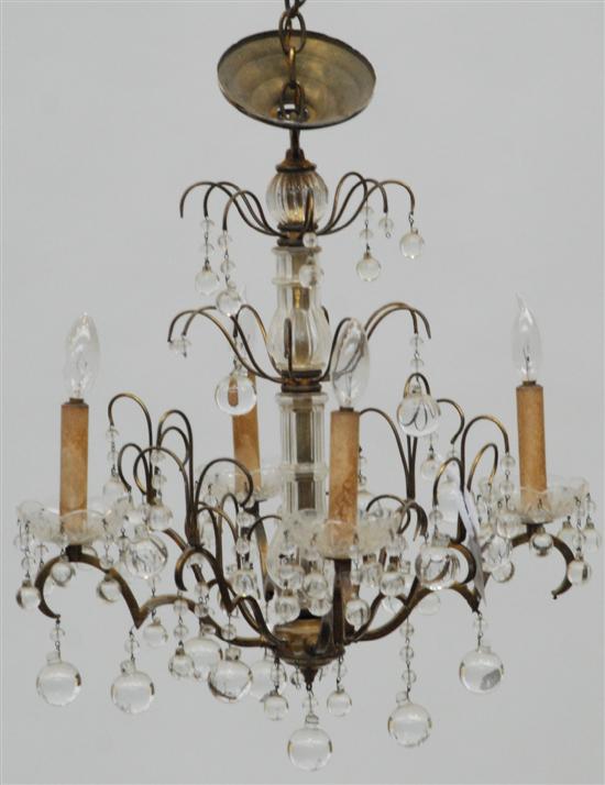 Appraisal: LOUIS XV STYLE CRYSTAL AND BRONZE CHANDELIER Five light crystal