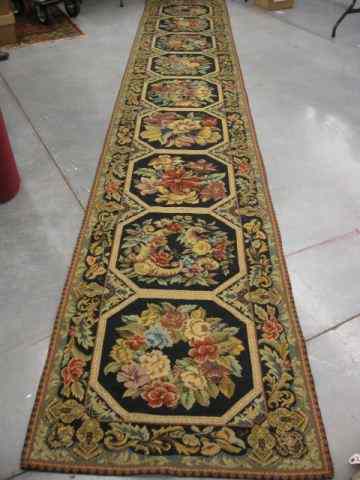 Appraisal: Aubusson Needlepoint Runner florals indigio field 'x '