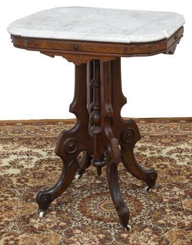 Appraisal: American Victorian walnut parlor table late th c shaped marble