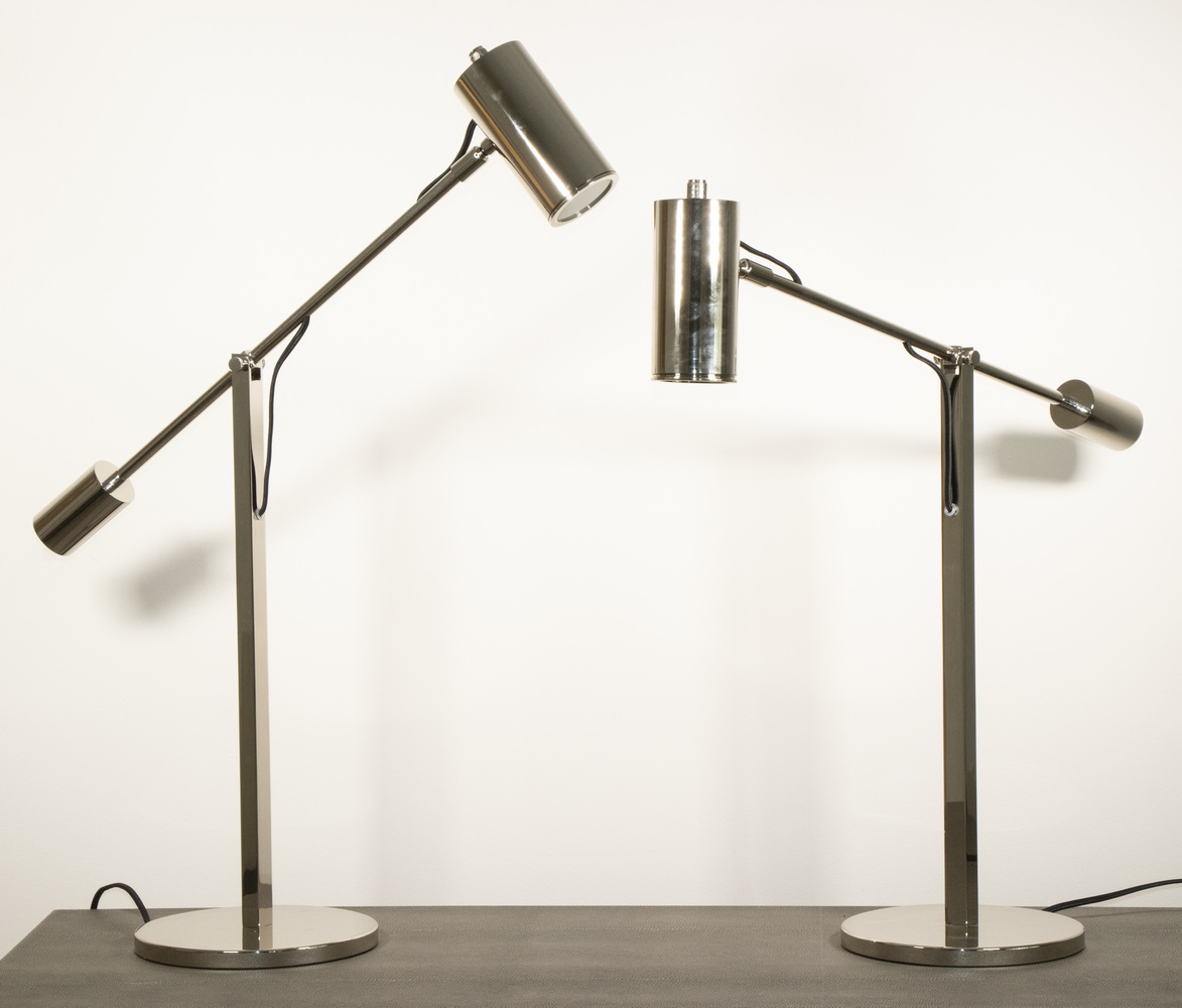 Appraisal: PR OF CHROME COUNTER-WEIGHTED TABLE LAMPS Two matching desk lamps