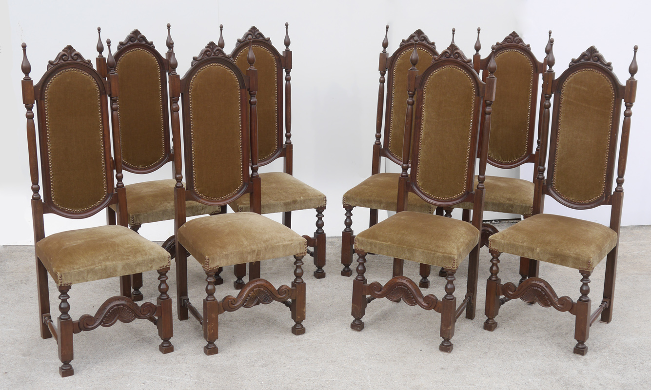 Appraisal: SET OF HIGH BACK WALNUT DINING CHAIRS Gothic style side