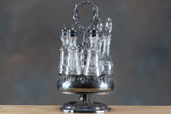 Appraisal: Silver and glass Cruet Set marked Meriden Brit A Company