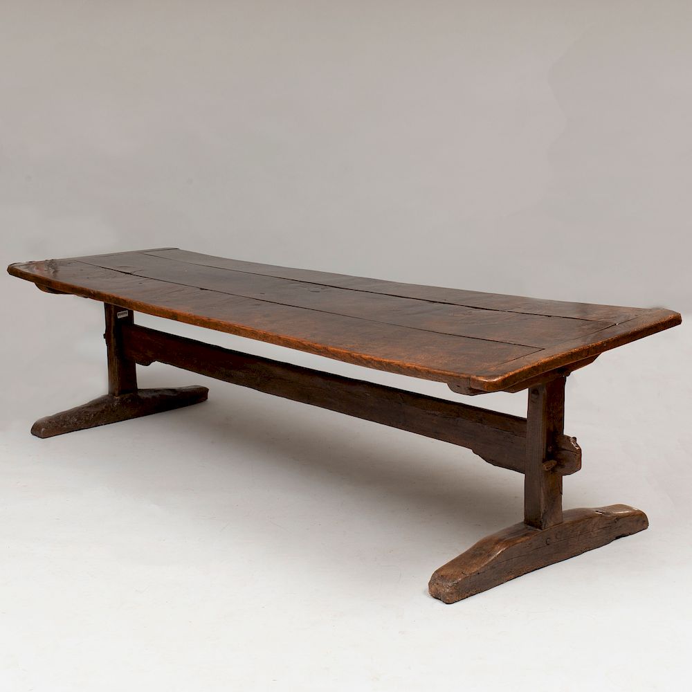 Appraisal: Continental Provincial Baroque Stained Oak Trestle Table x ft x