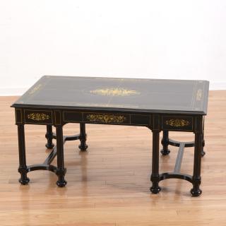 Appraisal: Italian ebonized and marquetry inlaid low table Italian ebonized and