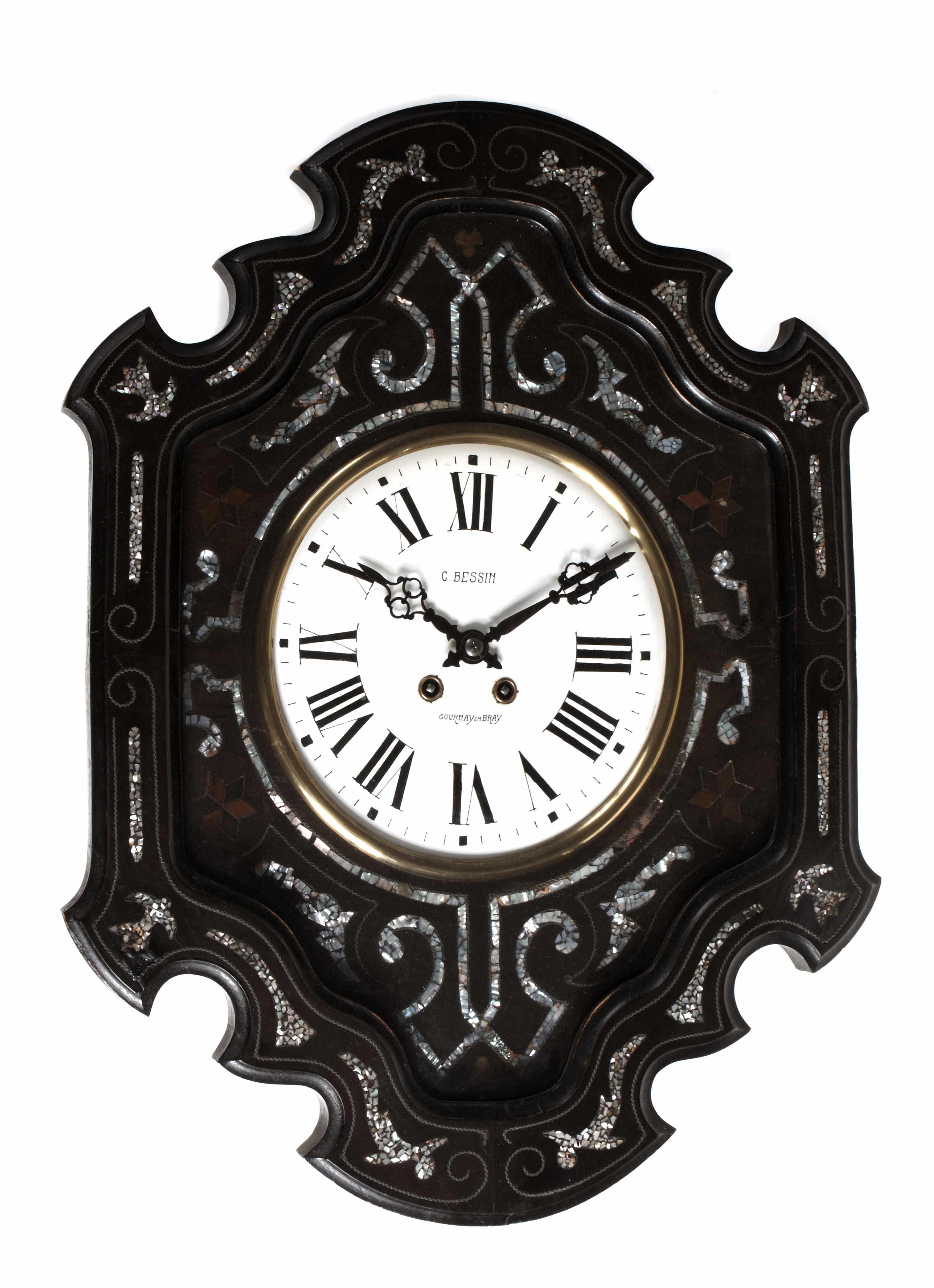 Appraisal: A French mother of pearl and brass inlaid wall clock