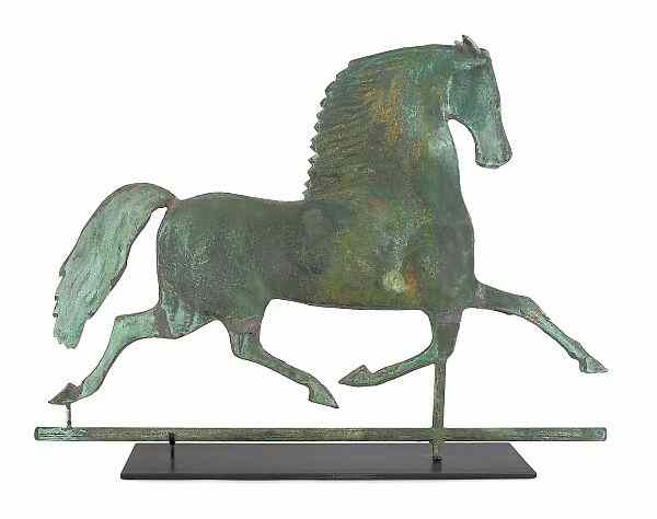 Appraisal: New England Black Hawk copper hollow body running horse weathervane