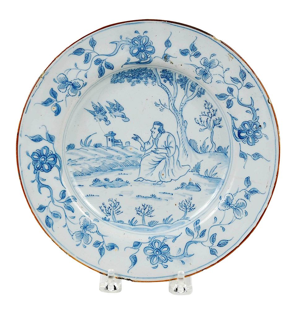 Appraisal: Liverpool Delftware Blue and White Plate circa the center painted