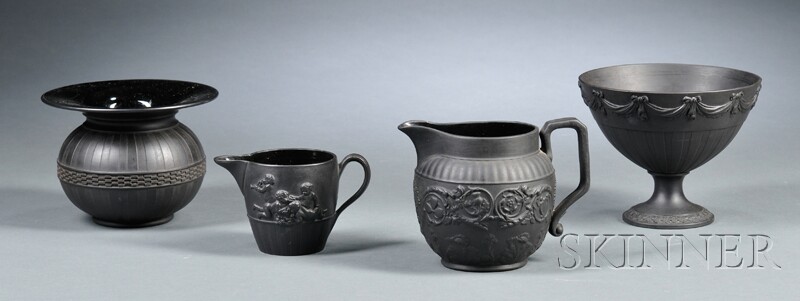 Appraisal: Four Wedgwood Black Basalt Items England th century a cream