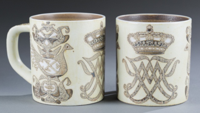 Appraisal: Two Royal Copenhagen Faience Mugs Marked on bottom H x