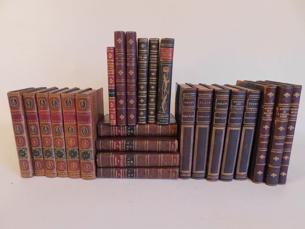 Appraisal: ABOUT ASSORTED LEATHER BOOKS Large lot leather bound books about