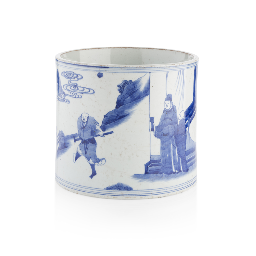 Appraisal: BLUE AND WHITE BRUSH POT KANGXI MARK AND POSSIBLY OF