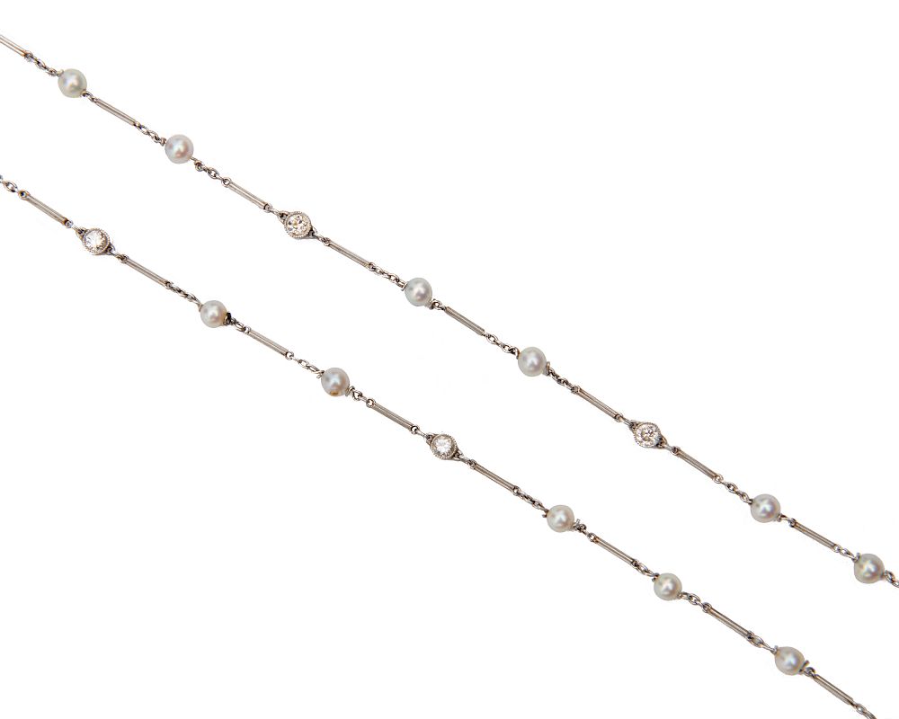 Appraisal: Platinum Pearl and Diamond Necklace Platinum Pearl and Diamond Necklace