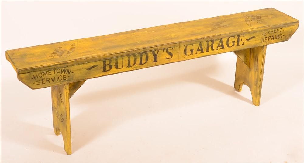 Appraisal: Advertising Bench Signed Buddy's Garage th Century Softwood Advertising Bench