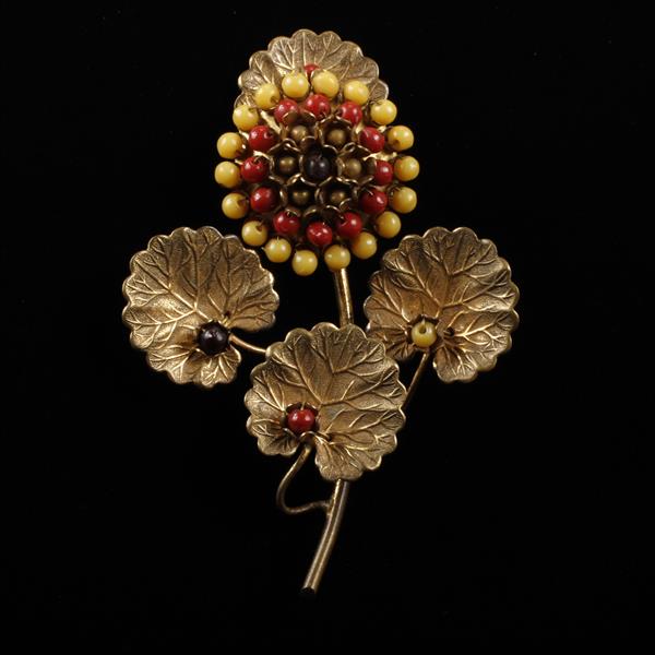 Appraisal: Unsigned Frank Hess Miriam Haskell style Beaded Gilt Floral Brooch