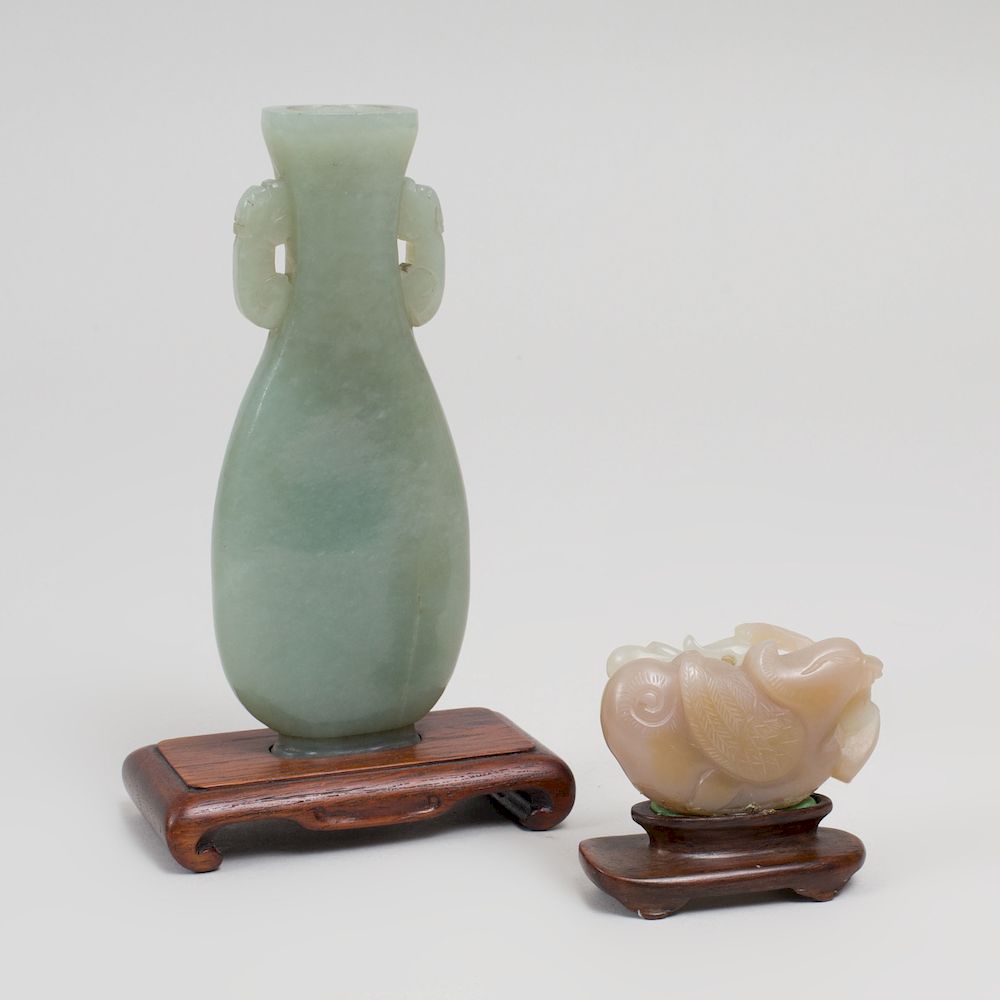 Appraisal: Chinese Carved Jade Pear-Form Vase and a Carved Figure of