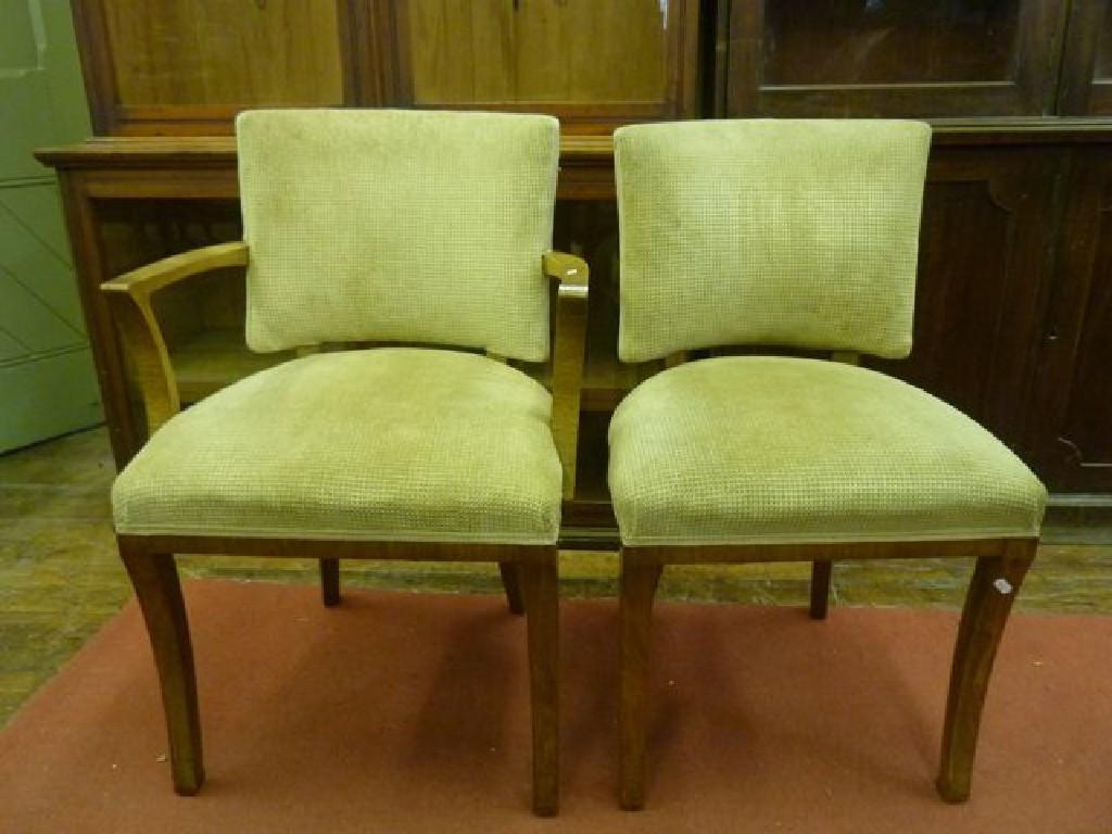 Appraisal: A set of six Art Deco style walnut dining chairs