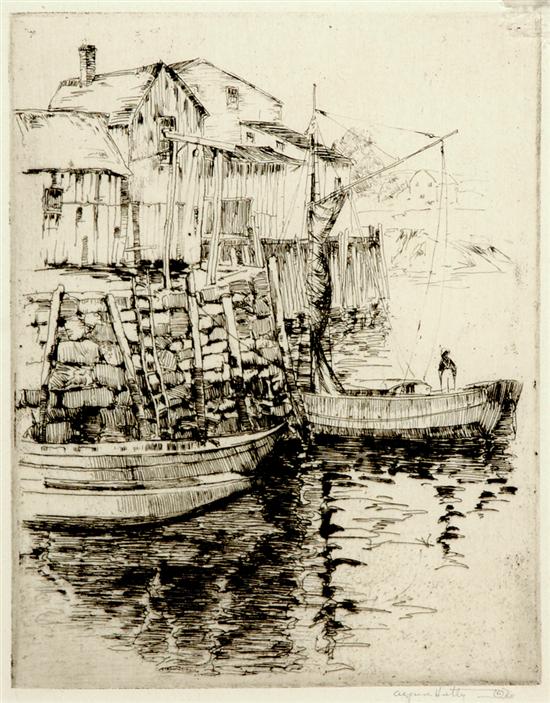 Appraisal: Alfred Hutty South Carolina - FISHING WHARF drypoint etching framed