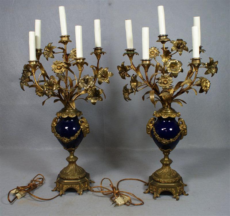 Appraisal: Pr Louis XVI style gilt bronze and blue porcelain branch