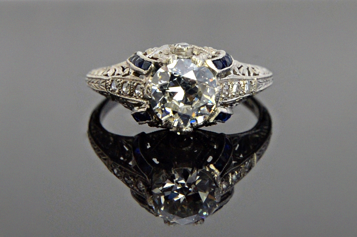 Appraisal: A platinum diamond and sapphire set ring mounted with the