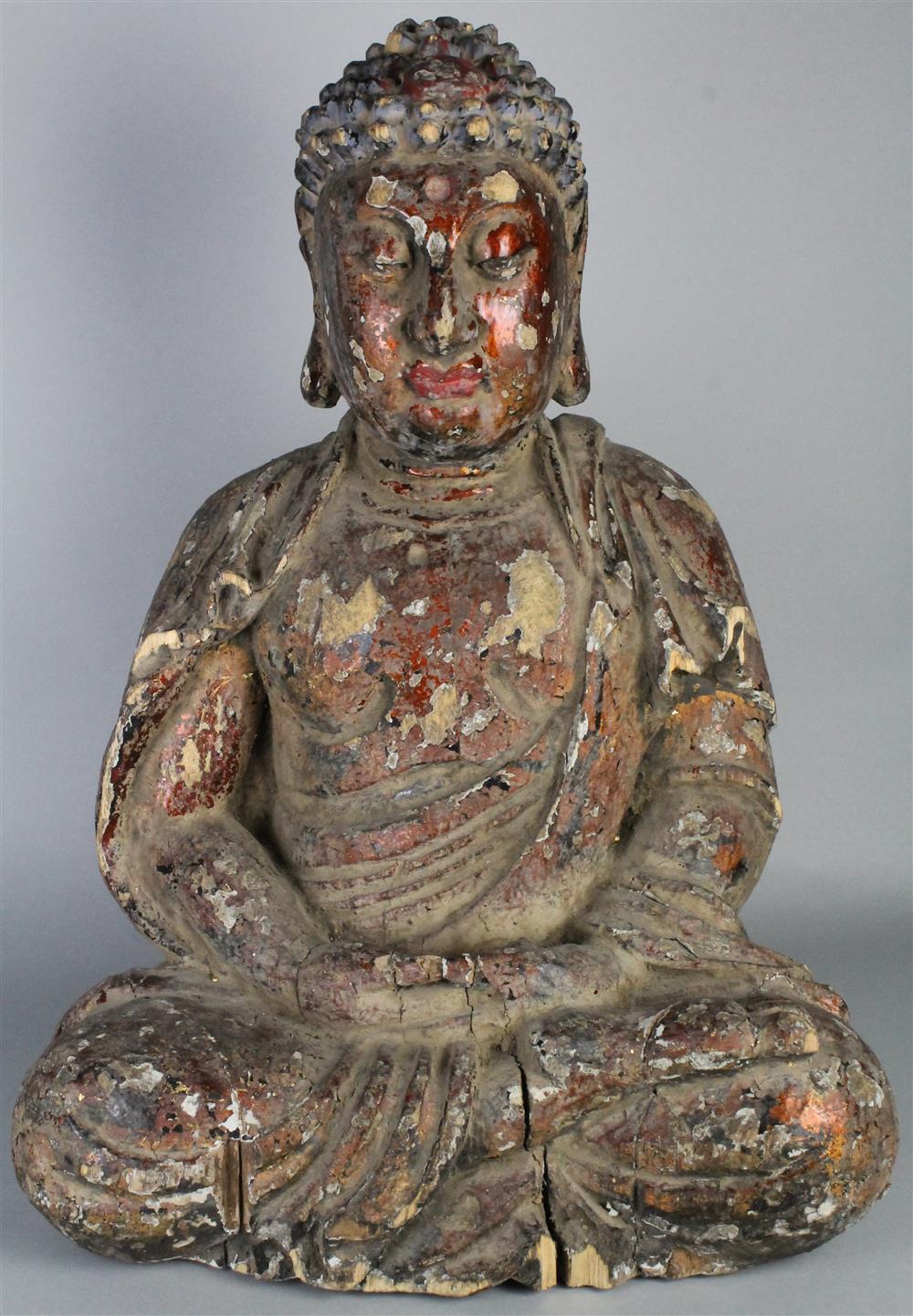 Appraisal: DRY LACQUER WOOD SCULPTURE OF THE BUDDHA the deity seated