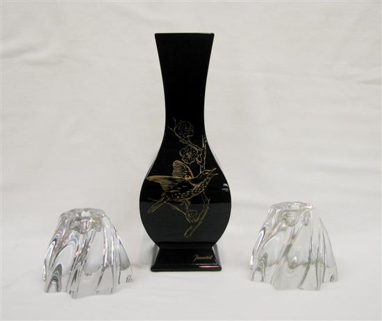 Appraisal: Pair of Baccarat colorless glass swirl candle holders '' high