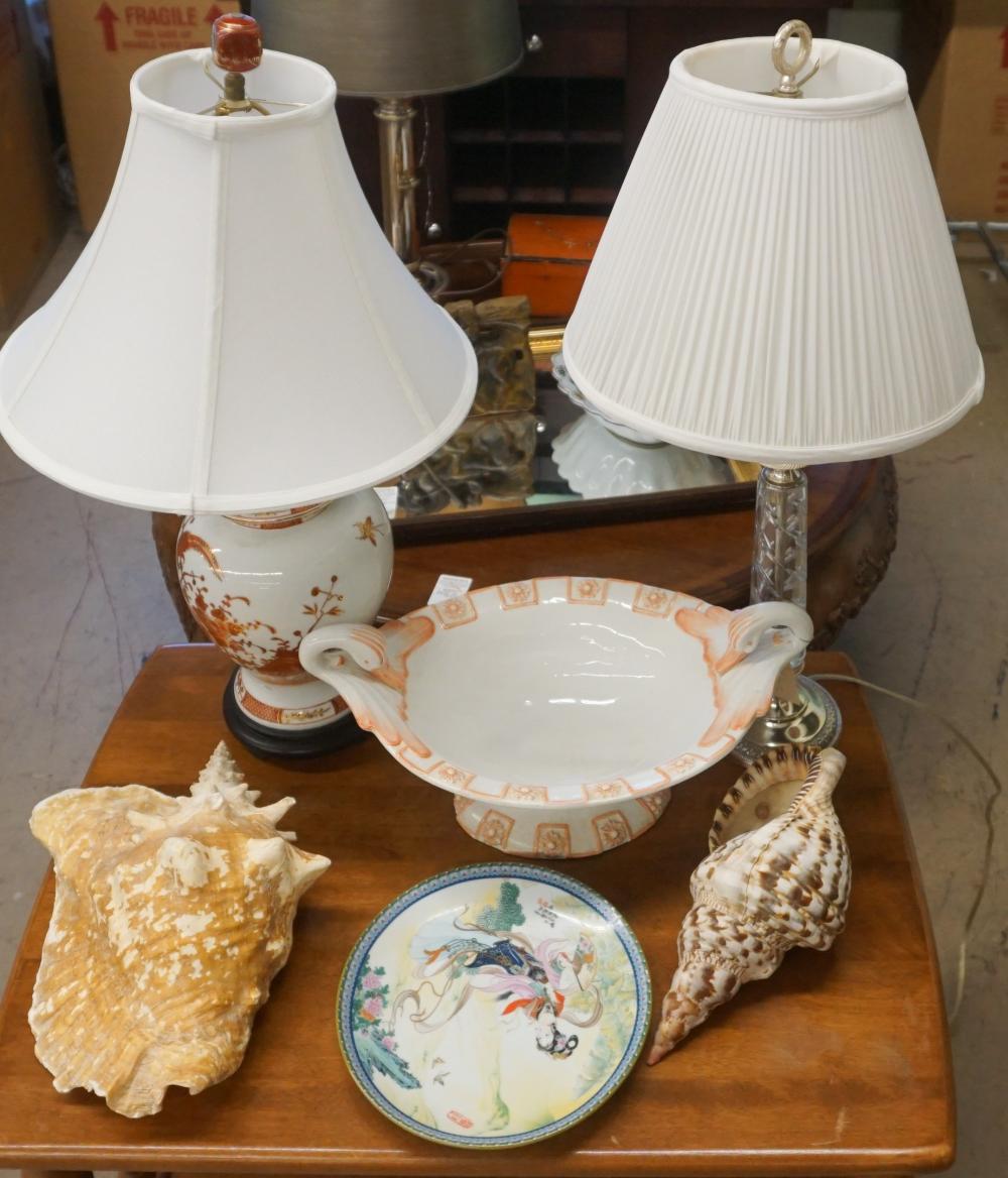 Appraisal: Two Assorted Table Lamps Two Seashells Ceramic Tureen and a