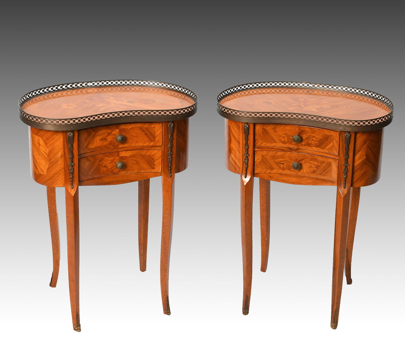 Appraisal: PAIR FRENCH STAINWOOD DRAWER LAMP TABLES Pair of kidney shaped