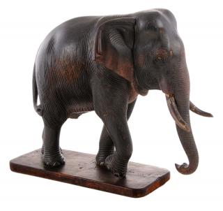 Appraisal: Carved Elephant on Base th century carved wooden elephant with