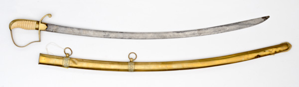 Appraisal: curved blade white bone handle brass P-guard with brass scabbard