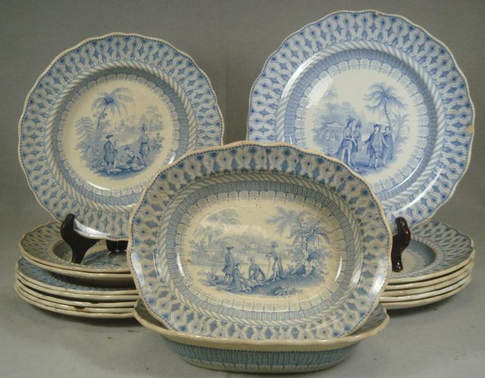 Appraisal: pcs William Penn's Treaty blue transfer Staffordshire dinnerware by TG