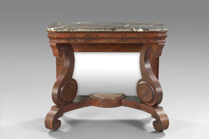 Appraisal: Good American Late Classical Figured Mahogany and Egyptian Marble-Top Pier