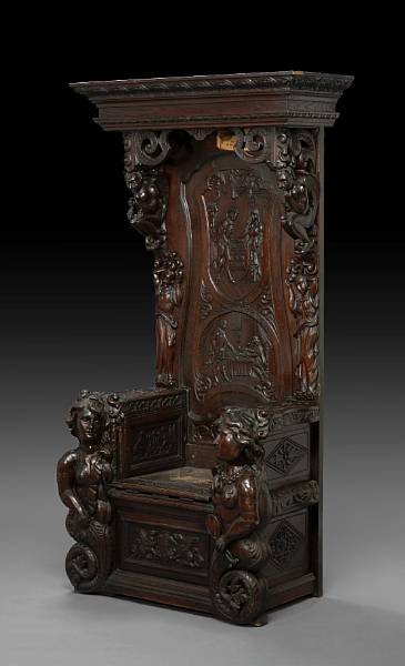 Appraisal: A French Renaissance Revival carved oak mechanical throne chair late