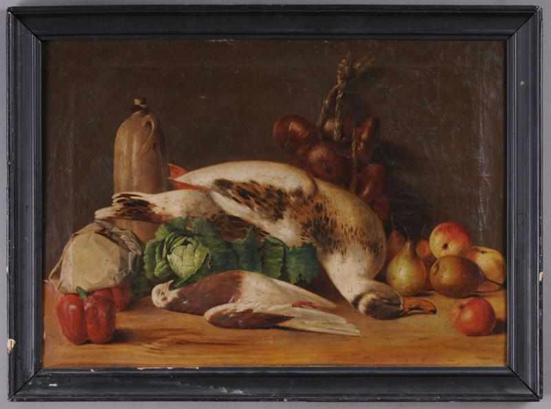 Appraisal: EUROPEAN SCHOOL STILL LIFE DEAD GAME FRUIT Oil on canvas