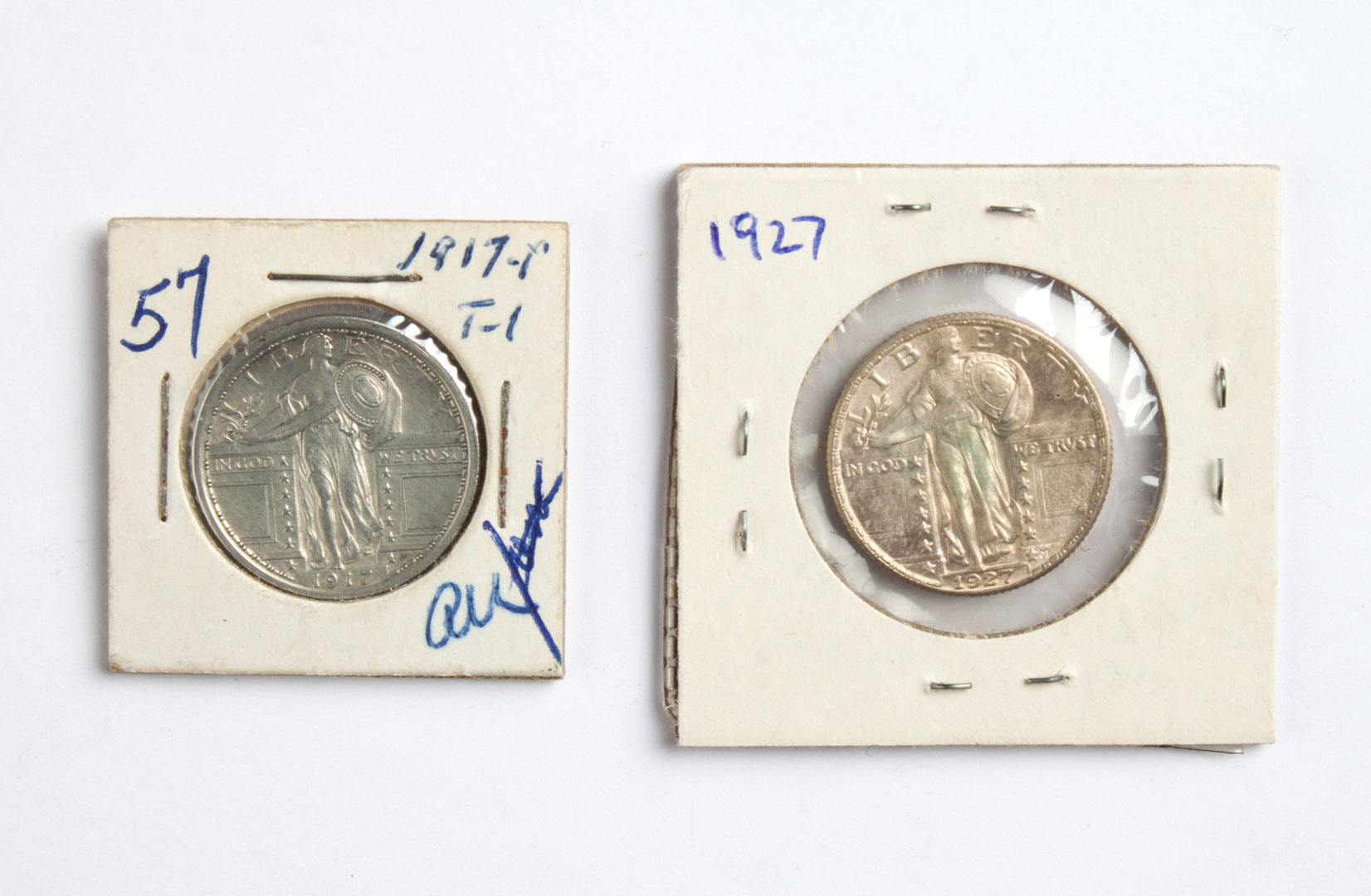 Appraisal: Two U S Standing Liberty silver quarter dollars comprising Type