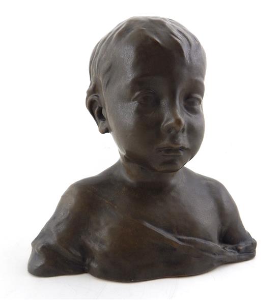 Appraisal: Rookwood Pottery bust depicting male child c ombroso glaze with