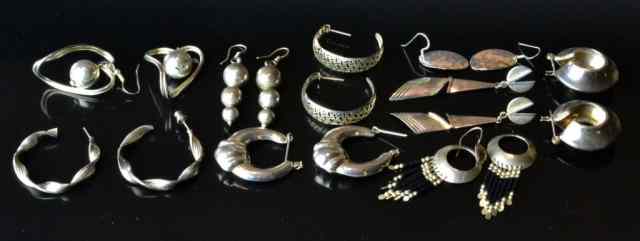 Appraisal: Pr Sterling Modernistic EarringsOf various designs including drops and danglers