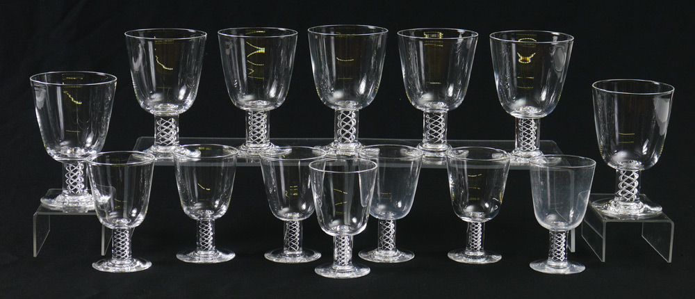 Appraisal: PIECE STEUBEN AIR TWIST STEMWARE Engraved Steuben on bases to