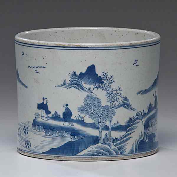 Appraisal: Blue and White Brush Pot Chinese a blue and white