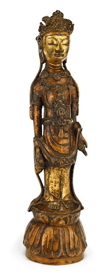 Appraisal: Korean gilt bronze standing bodhisattva late Choson dynasty figure stands