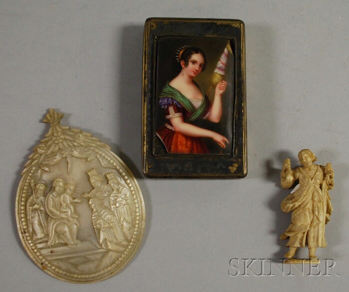 Appraisal: Three European Decorative Articles a German Austrian gilt silver snuff