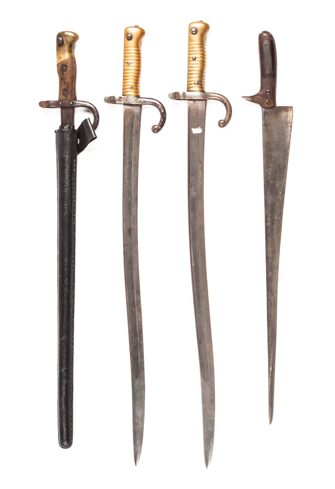 Appraisal: Three French sword bayonets including two Model chassepots with armory