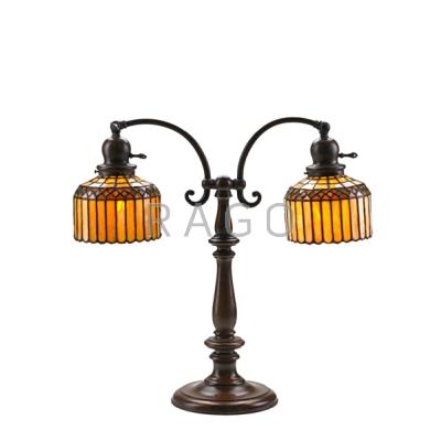 Appraisal: HANDEL Adjustable double student lamp with geometric leaded glass shades