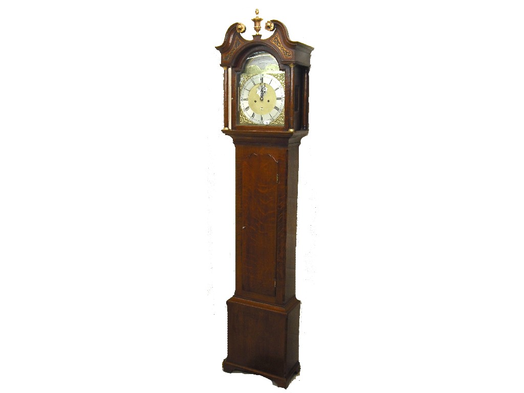 Appraisal: Scottish oak eight day longcase clock the arched brass dial