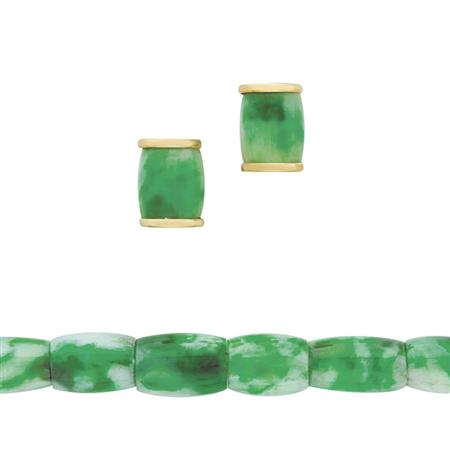 Appraisal: Gold and Jade Bead Bracelet and Pair of Earrings Estimate