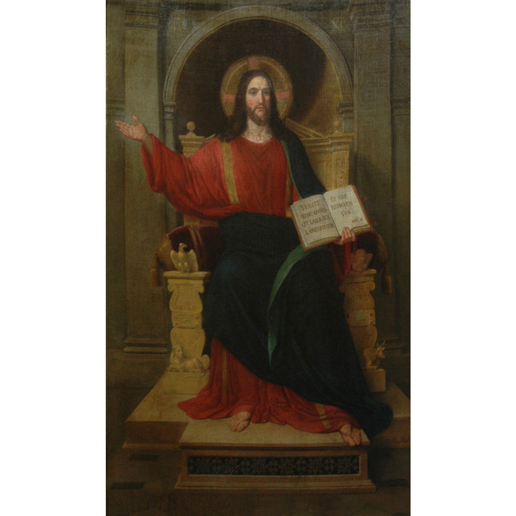 Appraisal: European School th Century Christ Enthroned The book in Christ's